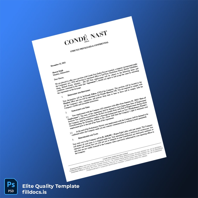 Fillable India Condé Nast Employment Verification Letter Template - Word/PDF Template Preview - FillDocs