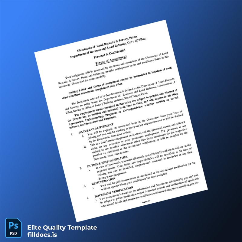 Fillable India Directorate of Land Records Survey Employment Verification Letter Template in Word and PDF formats page 3 Page Preview - FillDocs