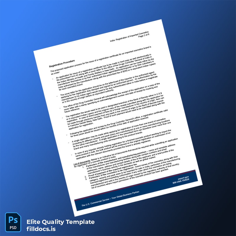 Fillable India Drug Regulatory Authority Registration of Imported Cosmetics Template in Word and PDF formats page 2 Page Preview - FillDocs