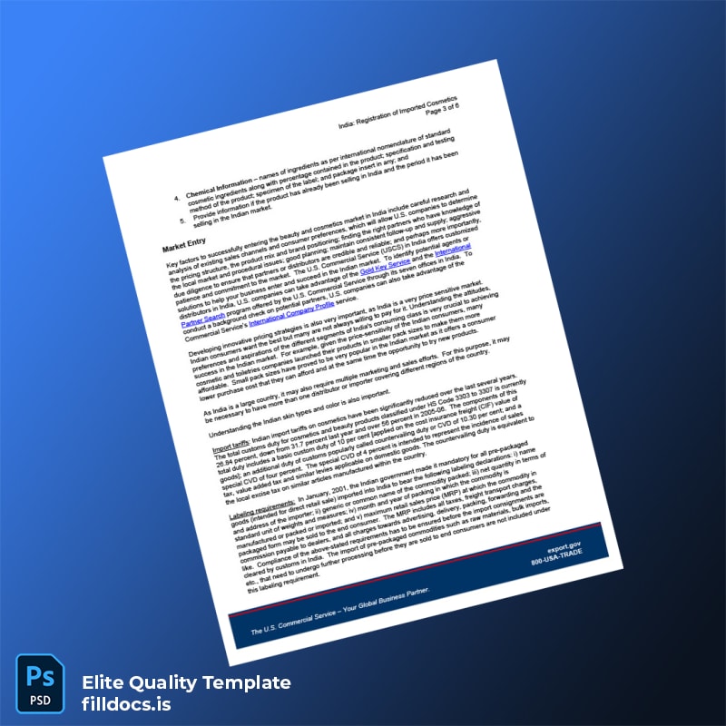 Fillable India Drug Regulatory Authority Registration of Imported Cosmetics Template in Word and PDF formats page 3 Page Preview - FillDocs