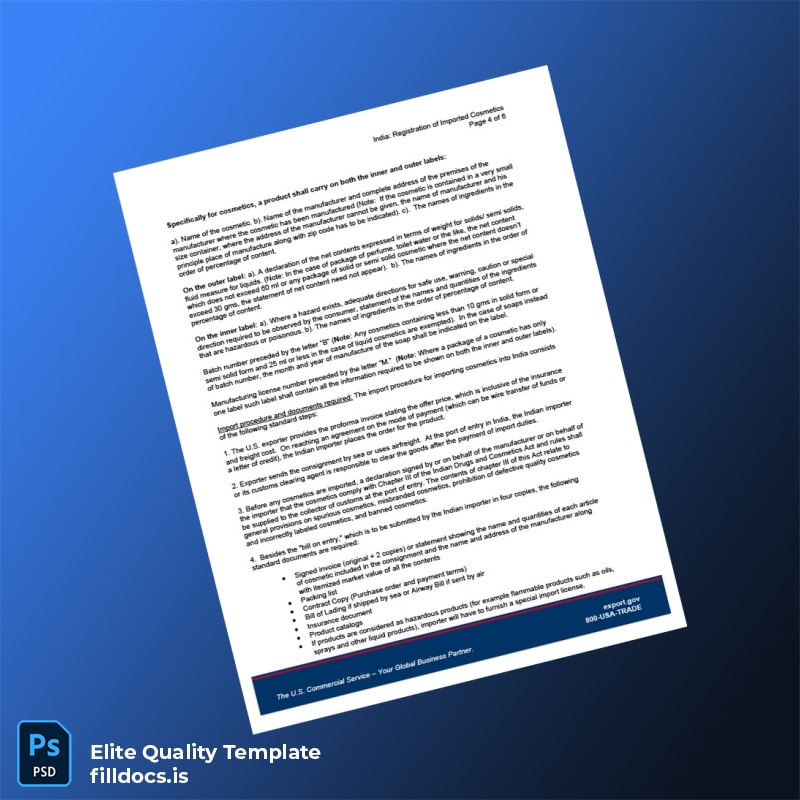 Fillable India Drug Regulatory Authority Registration of Imported Cosmetics Template in Word and PDF formats page 4 Page Preview - FillDocs