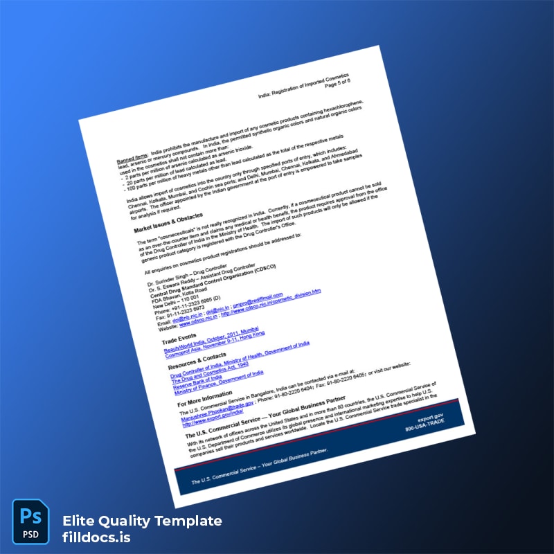 Fillable India Drug Regulatory Authority Registration of Imported Cosmetics Template in Word and PDF formats page 5 Page Preview - FillDocs