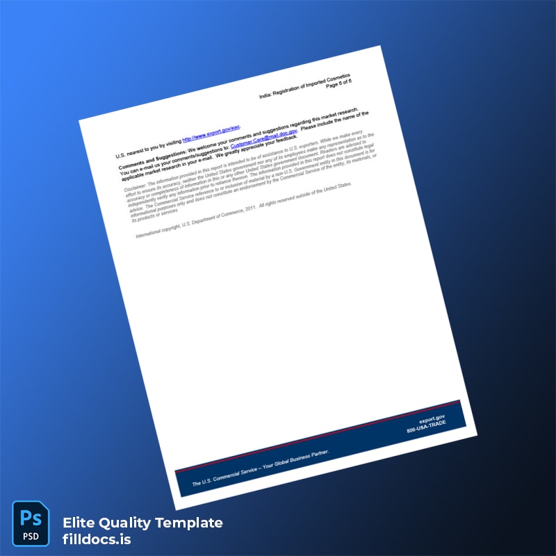 Fillable India Drug Regulatory Authority Registration of Imported Cosmetics Template in Word and PDF formats page 6 Page Preview - FillDocs