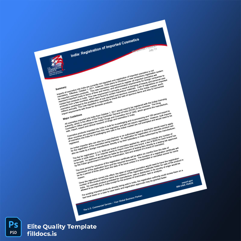 Fillable India Drug Regulatory Authority Registration of Imported Cosmetics Template - Word/PDF Template Preview - FillDocs