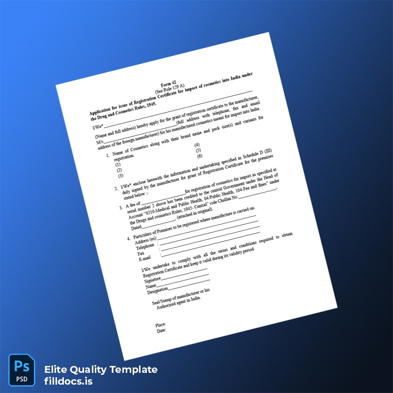 Fillable India Drug and Cosmetics Authority Registration Certificate Template - Word/PDF Template Preview - FillDocs