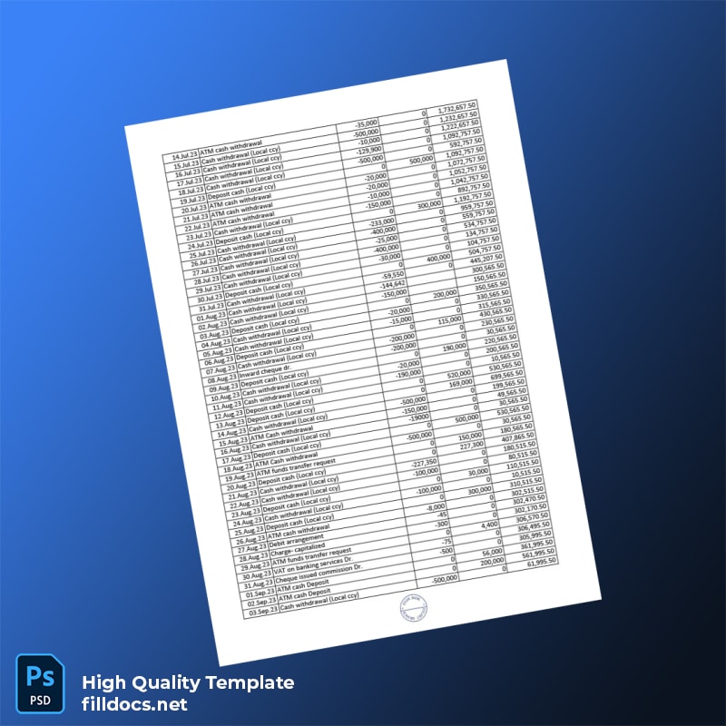 India EXIM Bank Statement Template in Word and PDF formats page 2