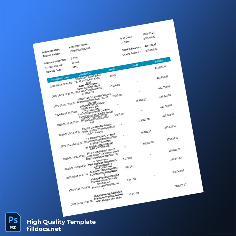 India Electronic Account Statement Template in Word and PDF formats page 2