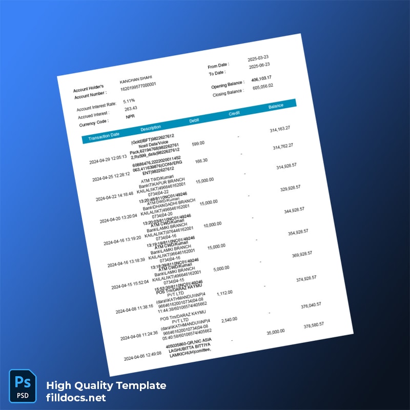 India Electronic Account Statement Template in Word and PDF formats page 3