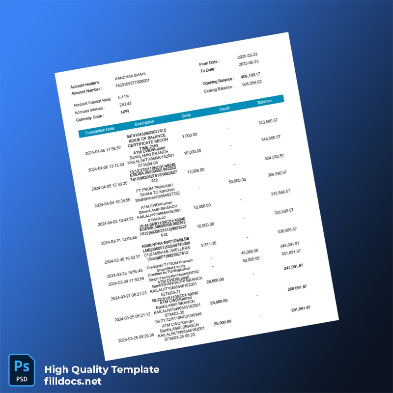 India Electronic Account Statement Template in Word and PDF formats page 4