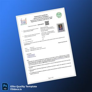 Fillable India FSSAI Registration Certificate Template - Word/PDF Template Preview