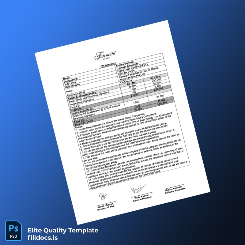 Fillable India Fairmont Mumbai Employment Verification Letter Template in Word and PDF formats page 2 Page Preview - FillDocs