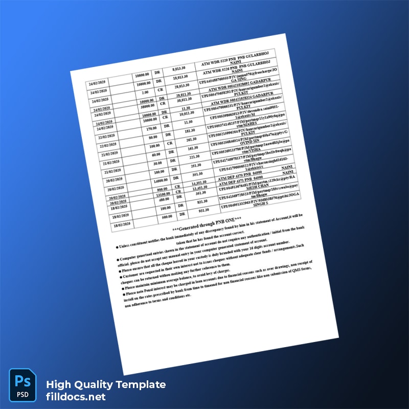 India GULAB Bank Statement Template in Word and PDF formats page 4