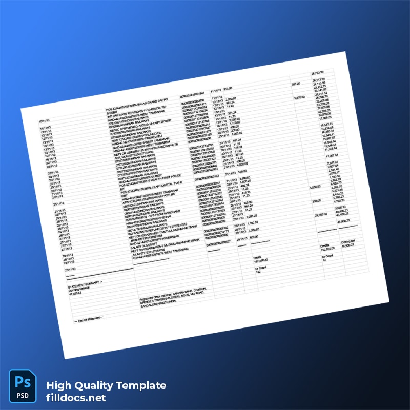 India Gannara Bank Statement Template in Word and PDF formats page 3