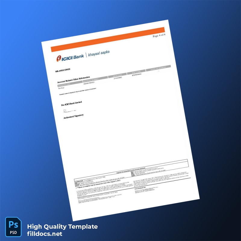 India ICRI Bank Bank Statement Template in Word and PDF formats page 4