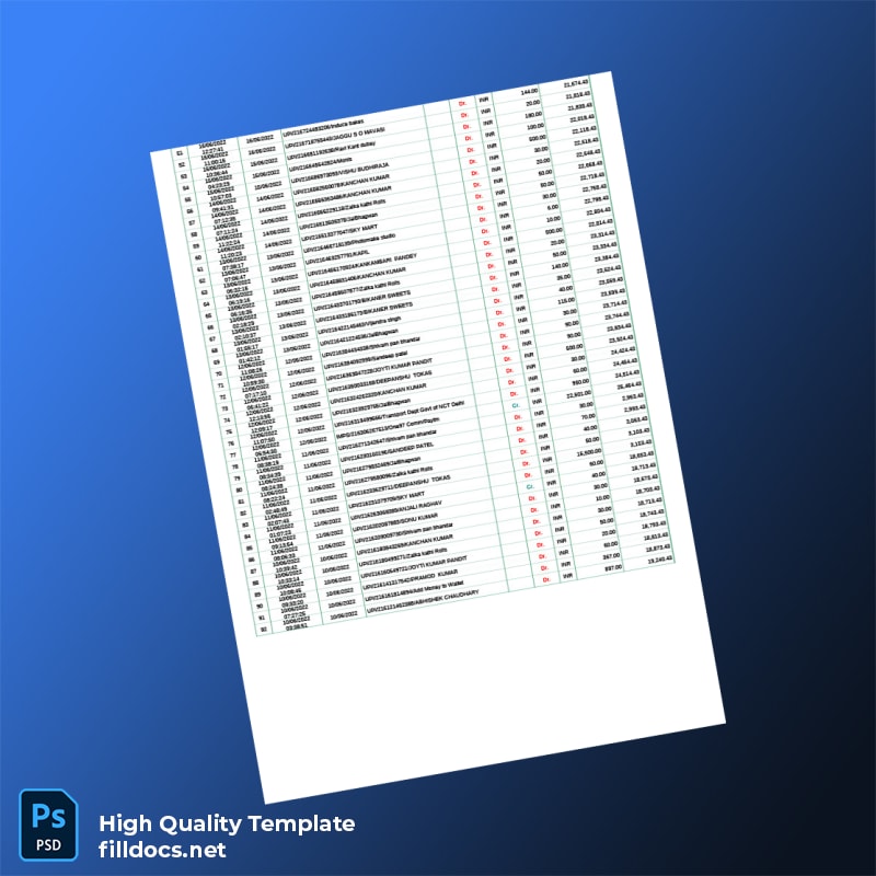 India IDBI Bank Statement Template in Word and PDF formats page 2