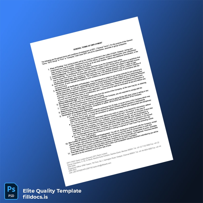 Fillable India IDFC FIRST Bank Employment Verification Letter Template in Word and PDF formats page 3 Page Preview - FillDocs