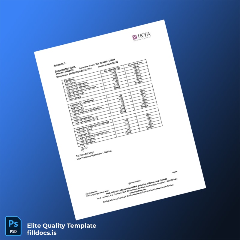 Fillable India IKYA Human Capital Solutions Employment Verification Letter Template in Word and PDF formats page 6 Page Preview - FillDocs