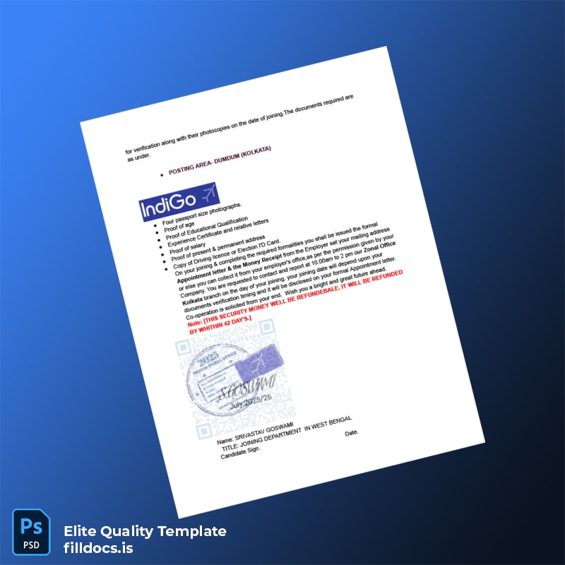 Fillable India Indigo Employment Verification Letter Template in Word and PDF formats page 2 Page Preview - FillDocs