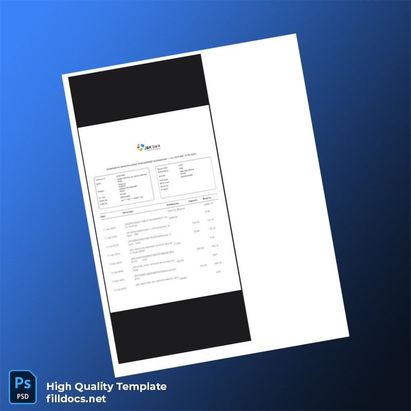 India J K Bank Statement Template in Word and PDF formats
