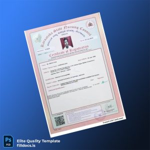 Fillable India Karnataka State Nursing Council Registration Certificate Template - Word/PDF Template Preview - FillDocs