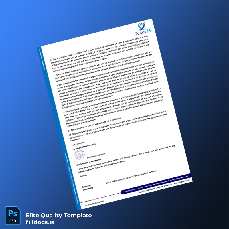 Fillable India KiranaKart Technologies Private Limited Employment Verification Letter Template in Word and PDF formats page 2 Page Preview - FillDocs