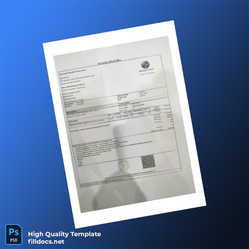 India Mantri Propiedades Private Limited Editable Utility Bill Template in Word and PDF formats