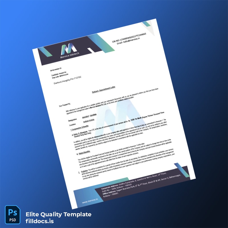 Fillable India Mervice Infotech Pvt Ltd Employment Verification Letter Template - Word/PDF Template Preview - FillDocs