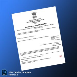 Fillable India Ministry of Corporate Affairs Certificate of Incorporation Template - Word/PDF Template Preview