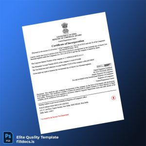Fillable India Ministry of Corporate Affairs Company Registration Certificate Template - Word/PDF Template Preview