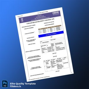 Fillable India Ministry of Micro Small and Medium Enterprises Udyam Registration Certificate Template - Word/PDF Template Preview
