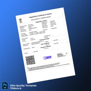 Fillable India Ministry of Road Transport and Highways Registration Certificate Template - Word/PDF Template Preview