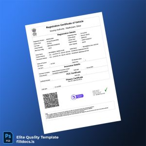 Fillable India Ministry of Road Transport and Highways Vehicle Registration Certificate Template - Word/PDF Template Preview