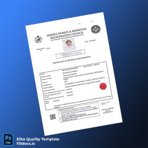 Fillable India Odisha Nurses Midwives Registration Council Certificate of Renewal Registration Template - Word/PDF Template Preview