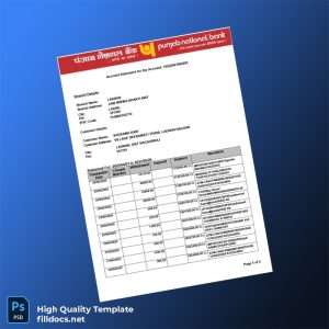 India Punjab National Bank Statement Template in Word and PDF formats