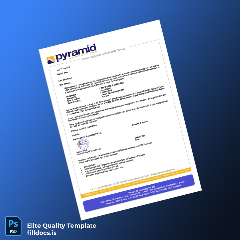 Fillable India Pyramid IT Consulting Pvt Ltd Employment Verification Letter Template - Word/PDF Template Preview - FillDocs