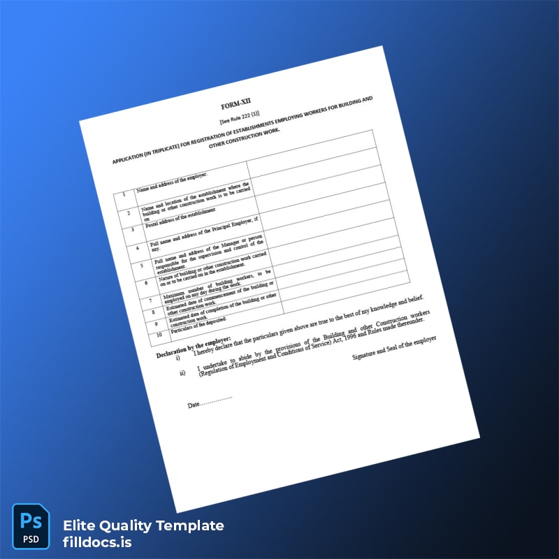 Fillable India Registration of Establishment under BOCW Act 1996 Template in Word and PDF formats page 4 Page Preview - FillDocs