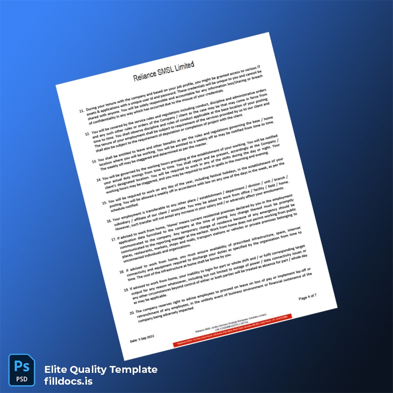 Fillable India Reliance SMSL Limited Salary Certificate Template in Word and PDF formats page 4 Page Preview - FillDocs