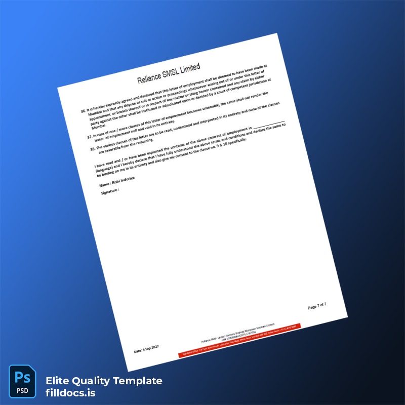 Fillable India Reliance SMSL Limited Salary Certificate Template in Word and PDF formats page 7 Page Preview - FillDocs