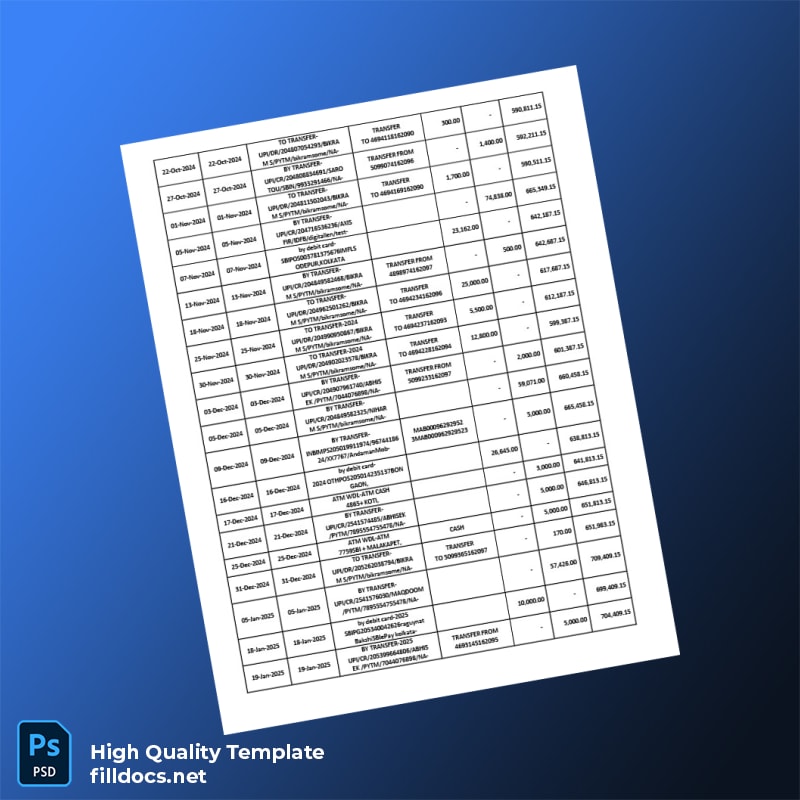 India SBI Account Statement Template in Word and PDF formats page 3