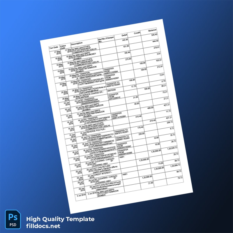 India SBI Bank Statement Template in Word and PDF formats page 6