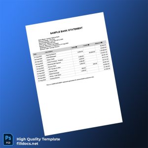 India SNBK Bank Statement Template in Word and PDF formats