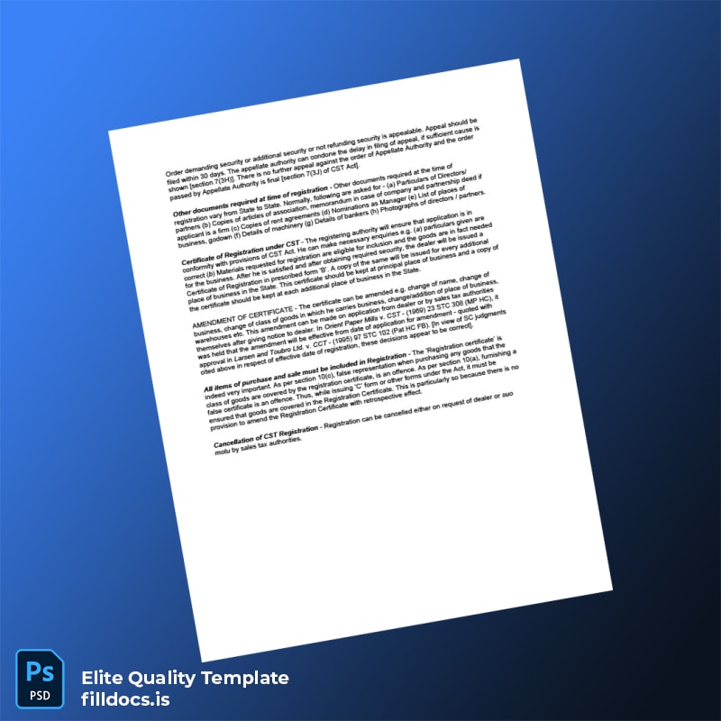 India Sales Tax Authority Registration Certificate Template in Word and PDF formats page 2