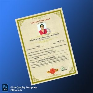 Fillable India Tamil Nadu Dental Council Certificate of Registration as Dentist Template - Word/PDF Template Preview - FillDocs