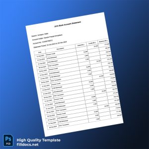 India UCO Bank Statement Template in Word and PDF formats