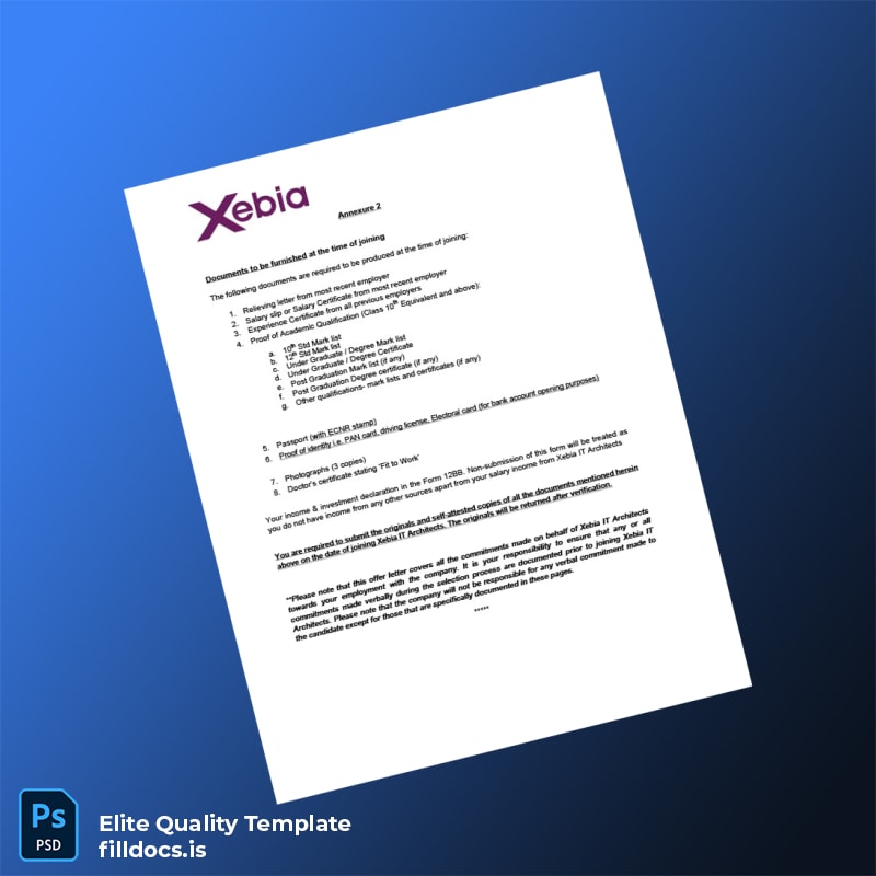 Fillable India Xebia IT Employment Verification Letter Template in Word and PDF formats page 4 Page Preview - FillDocs