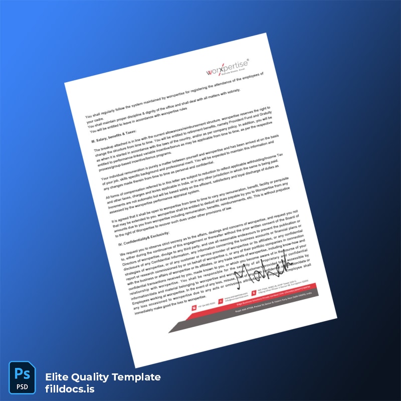 Fillable India worxpertise Appointment Letter Template in Word and PDF formats page 3 Page Preview - FillDocs