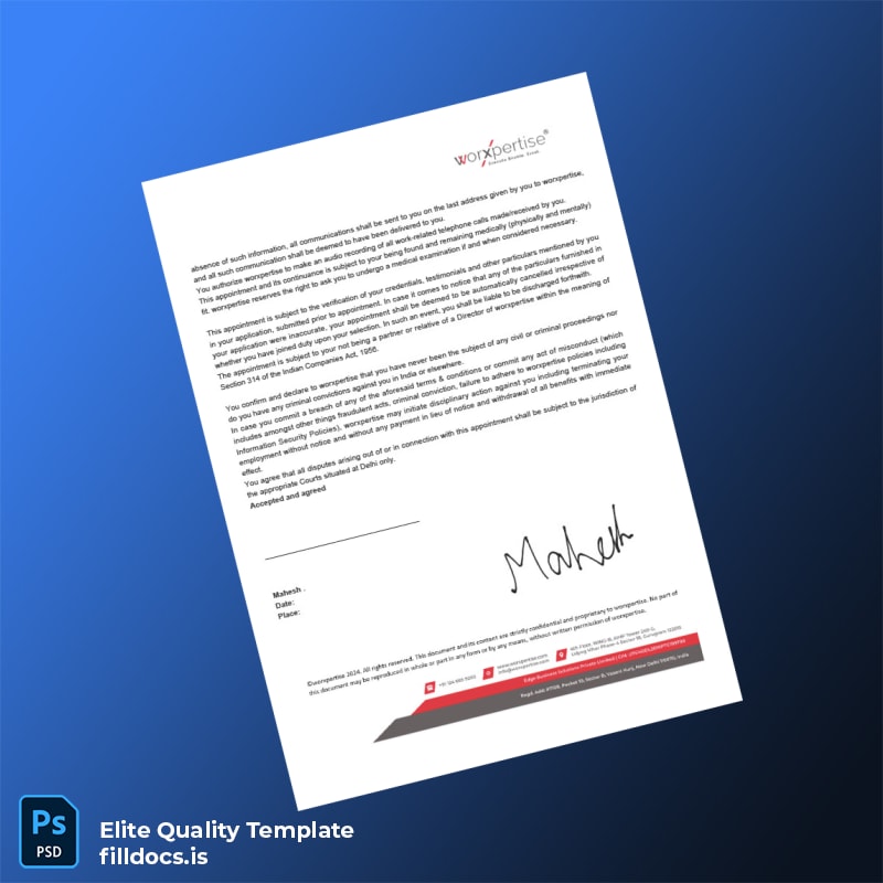 Fillable India worxpertise Appointment Letter Template in Word and PDF formats page 5 Page Preview - FillDocs