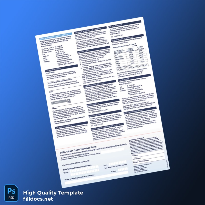 Ireland Bord G Is Energy Editable Electricity Bill Template in Word and PDF formats page 3