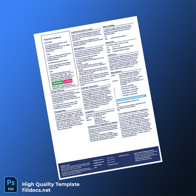 Ireland Bord G Is Energy Limited Editable Utility Bill Template in Word and PDF formats page 2