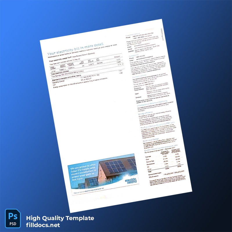 Ireland Electric Ireland Editable Electricity Bill Template in Word and PDF formats page 2